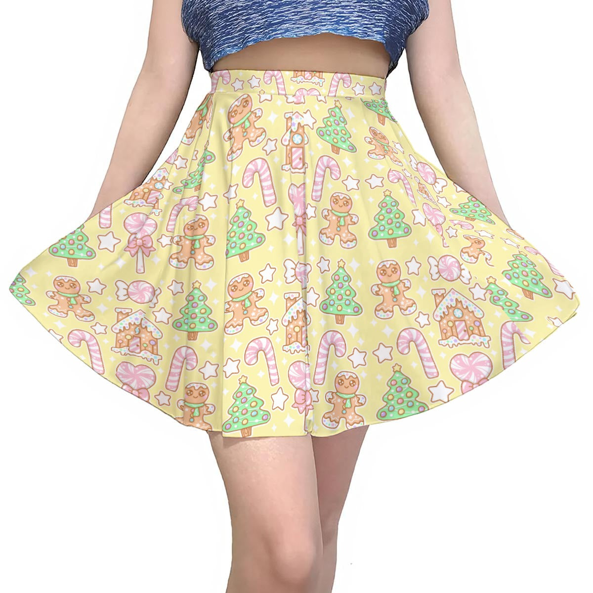 Kawaii Christmas Skater Skirt (Vanilla Cream)