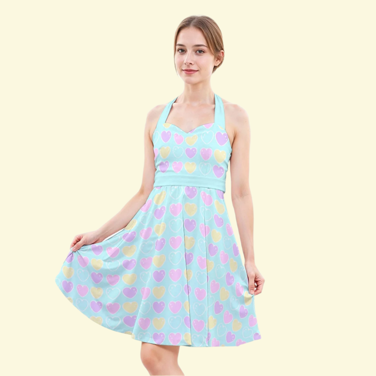 Sweet Love Hearts Blue Sweetheart Halter Swing Skater Dress With Pockets