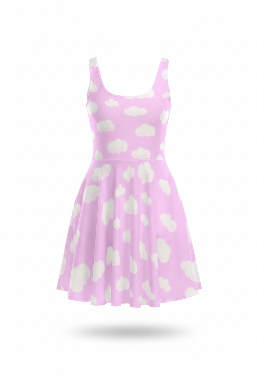 Dreamy Clouds Women's Skater Dress With Pockets (Taffy Pink)