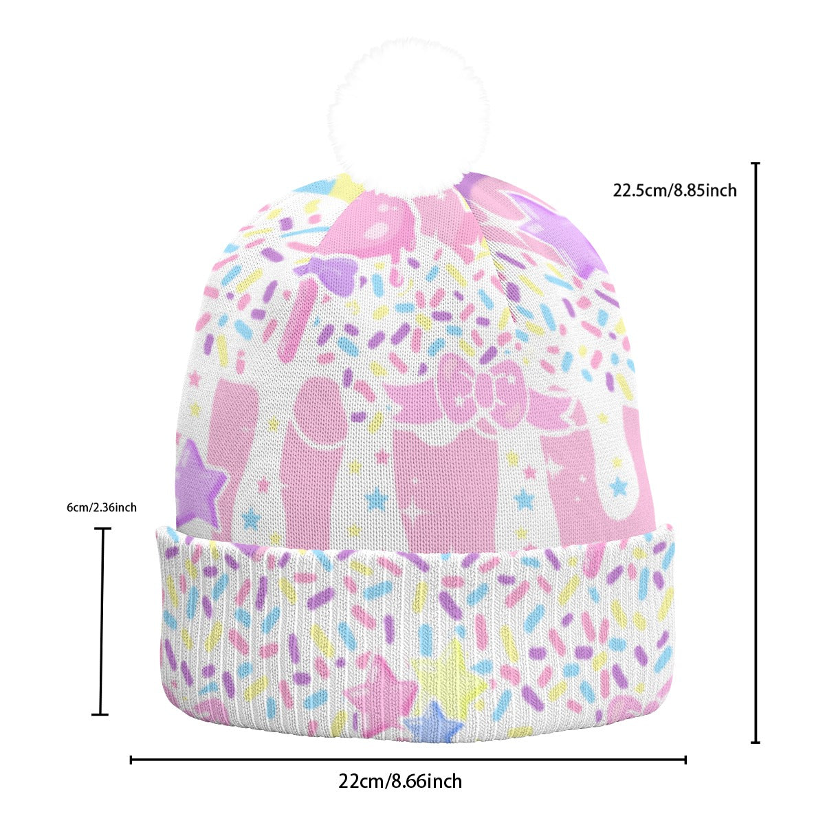 Rainbow Sweets Pink Knitted Beanie Hat With Pom-Pom