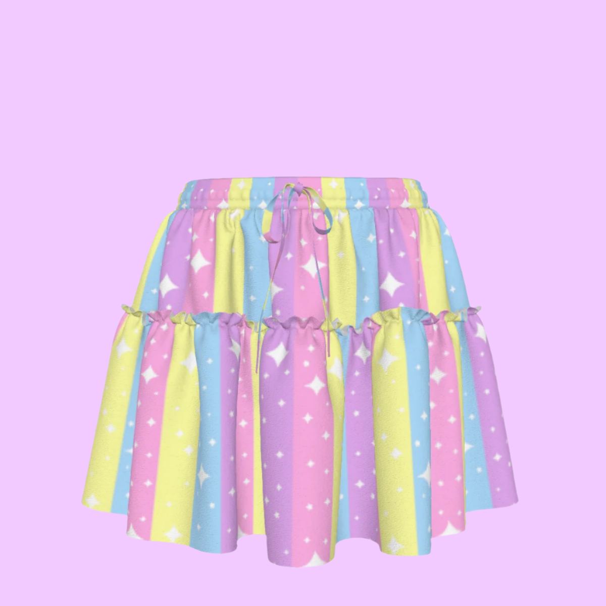 Rainbow Ribbon Waist Tie Ruffle Mini Skirt