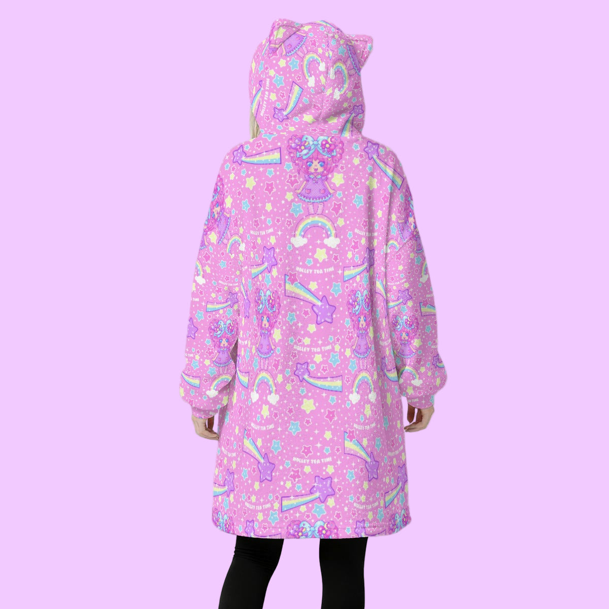 Bubbles Rainbow Land Cozy Oversized Fleece Blanket Hoodie With Cute Ears