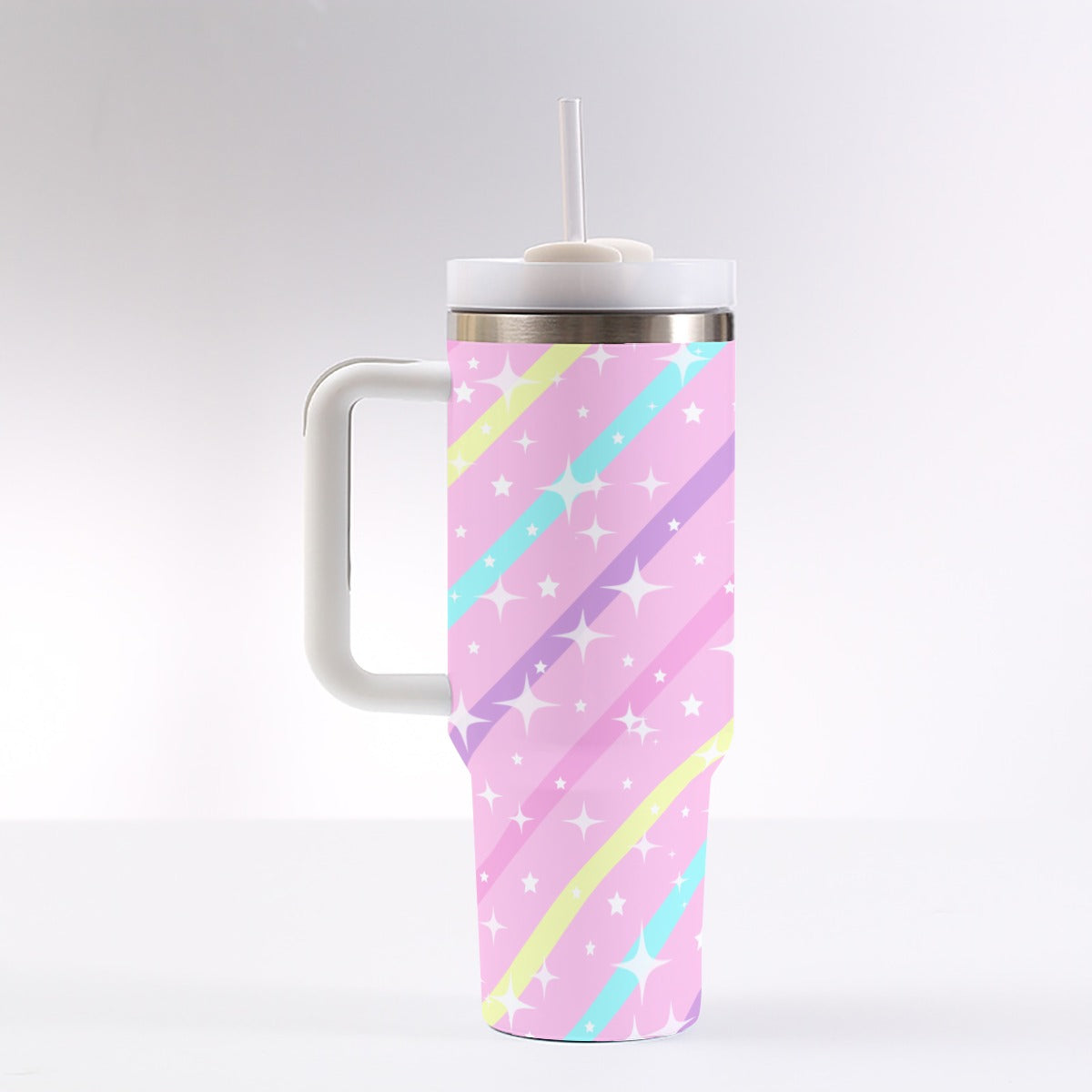 Sparkle Stars Pink 40 oz Tumbler With Handle