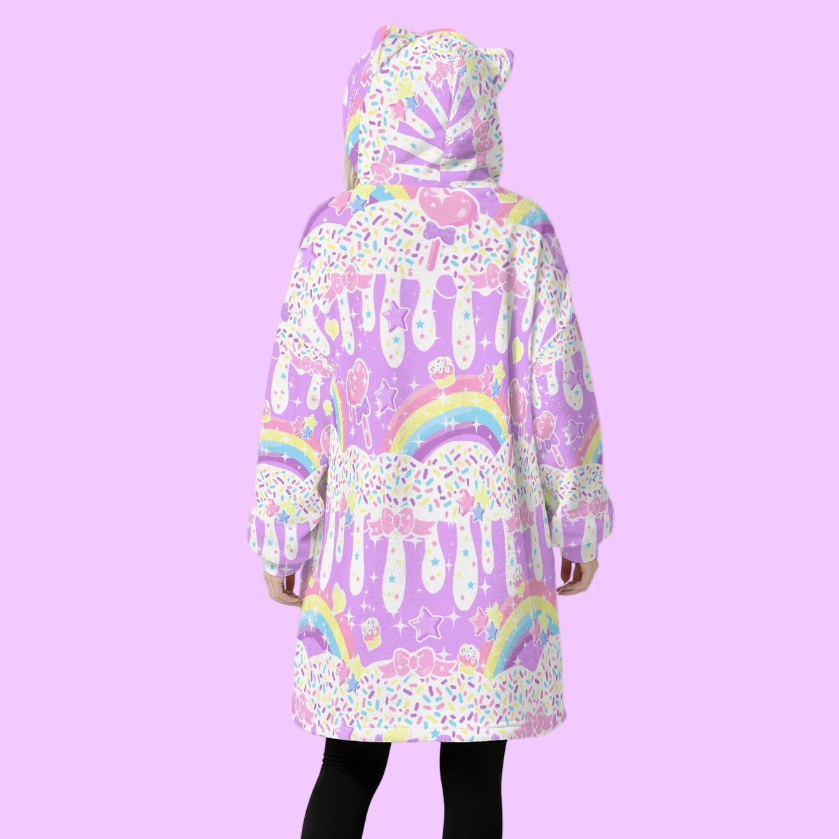 Rainbow Sweets Purple Cozy Oversized Fleece Blanket Hoodie With Cute Ears