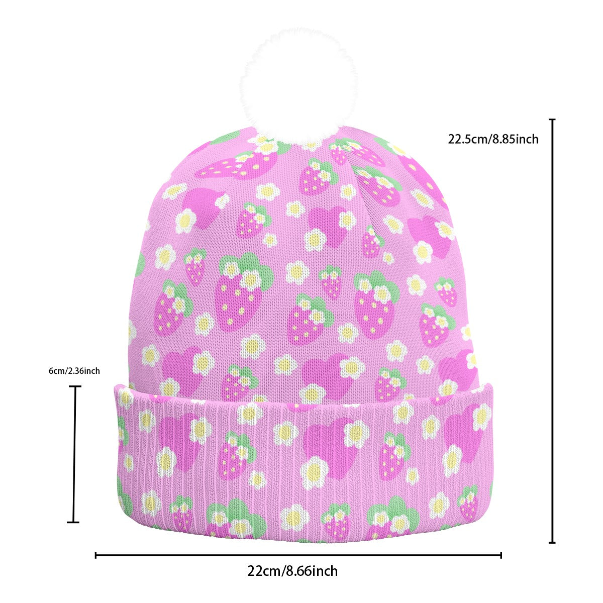 Strawberry Cutie Knitted Beanie Hat With Pom-Pom (Fruity Berry Pink)
