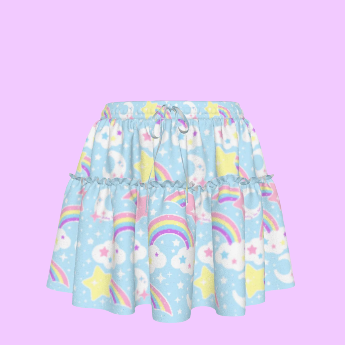 Dreamy Rainbow Blue Waist Tie Ruffle Mini Skirt