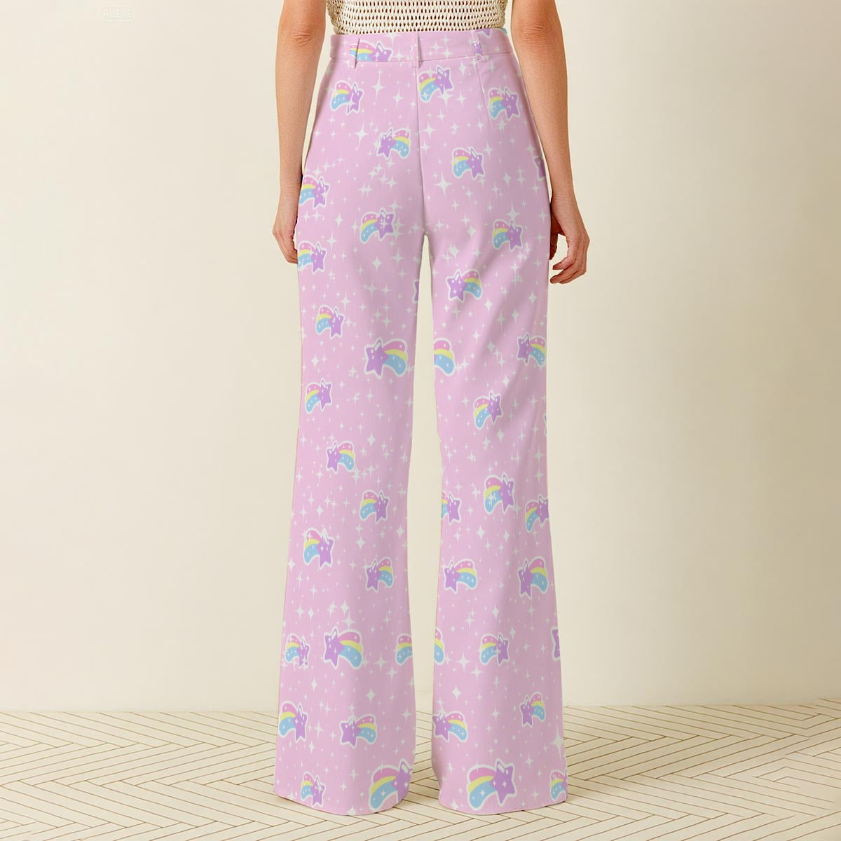 Bubblegum Bunny Shooting Stars Women's Wide Leg Denim Pants