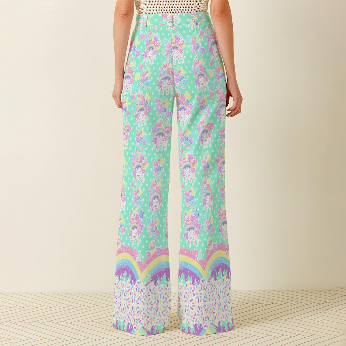 Rainbow Sweets Women's Wide Leg Denim Pants (Mint)