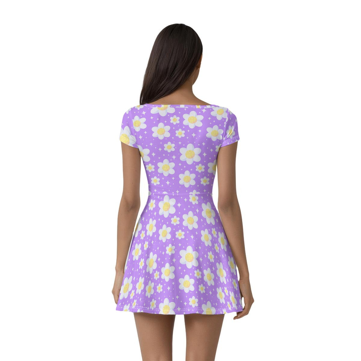 Daisy Dreams Sporty Women’s Square Neck Cap Sleeve Athletic Exercise Mini Dress With Shorts (Lavender Purple)