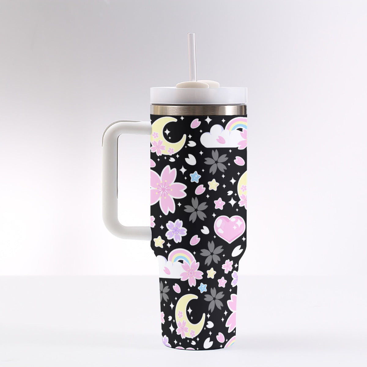Cherry Blossom Dreams Black 40 oz Tumbler With Handle