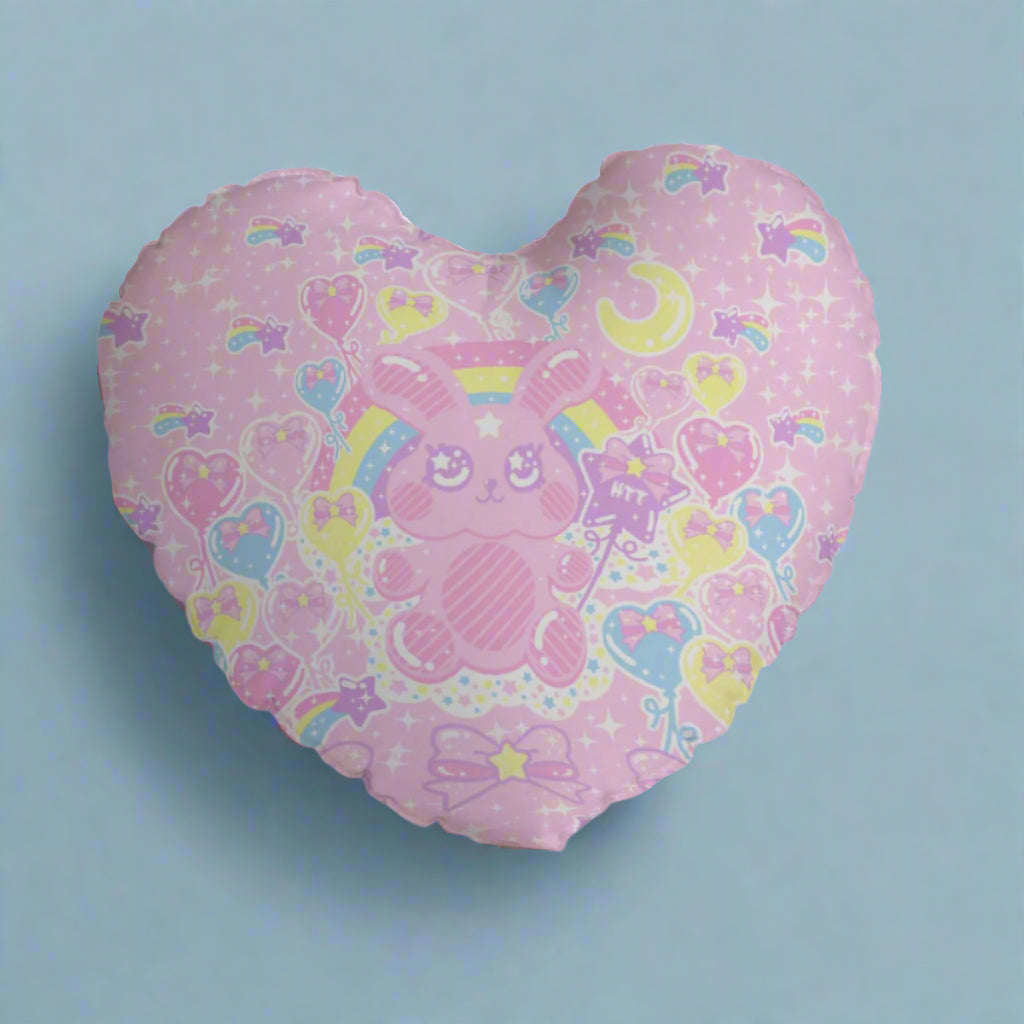 Bubblegum Bunny Heart Shaped Throw Pillow (Double Sided)