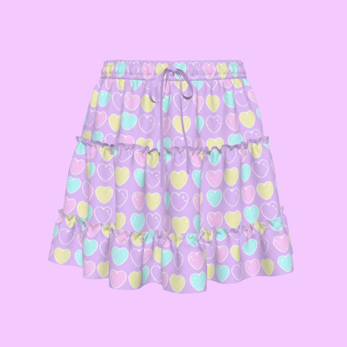 Sweet Love Hearts Purple Waist Tie Tiered Ruffle Mini Skirt