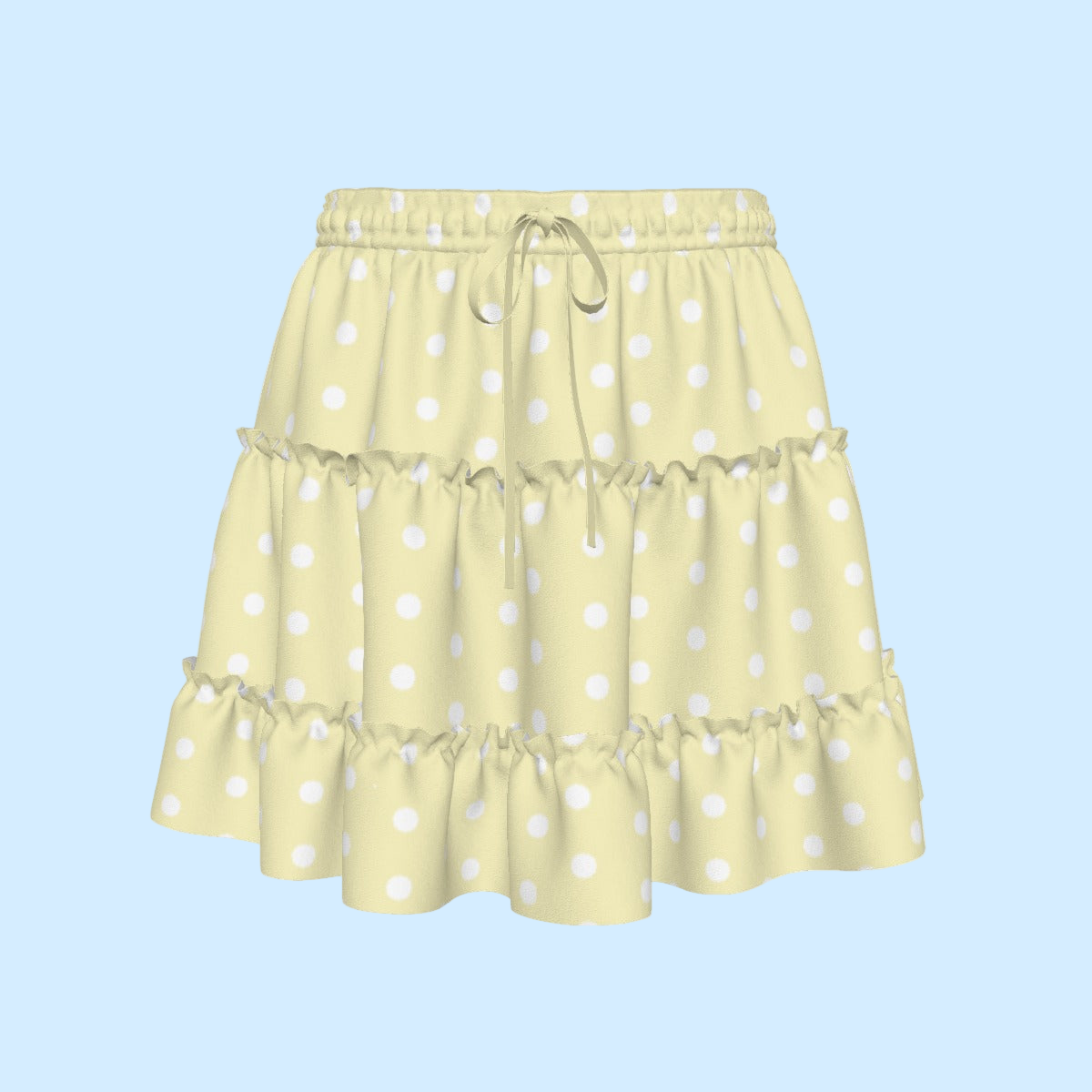 Cutie Polka Dots Yellow Waist Tie Tiered Ruffle Mini Skirt