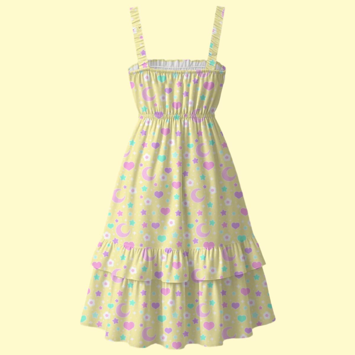 Magical Spring Yellow Sleeveless Square Neck Ruffle Hem Midi Dress