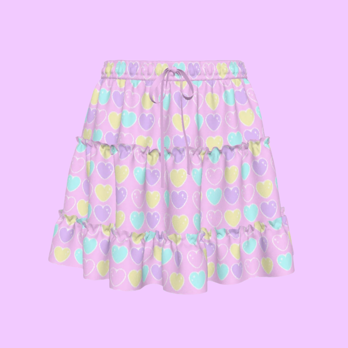 Sweet Love Hearts Pink Waist Tie Tiered Ruffle Mini Skirt