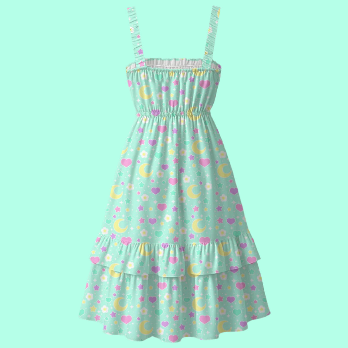 Magical Spring Mint Sleeveless Square Neck Ruffle Hem Midi Dress