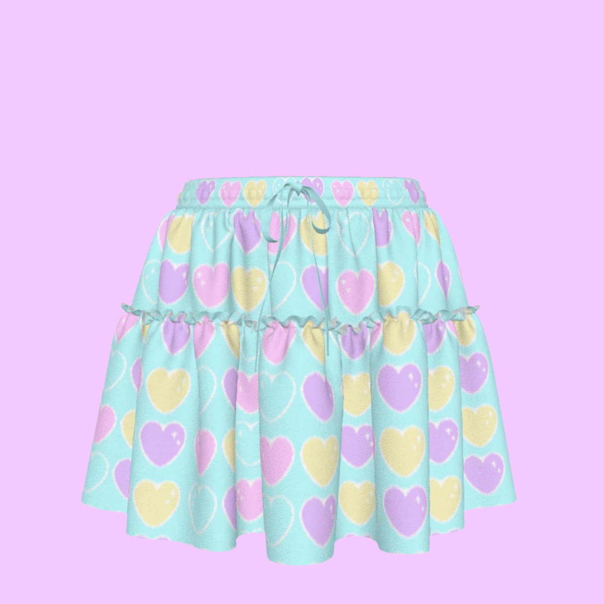 Sweet Love Hearts Blue Waist Tie Ruffle Mini Skirt
