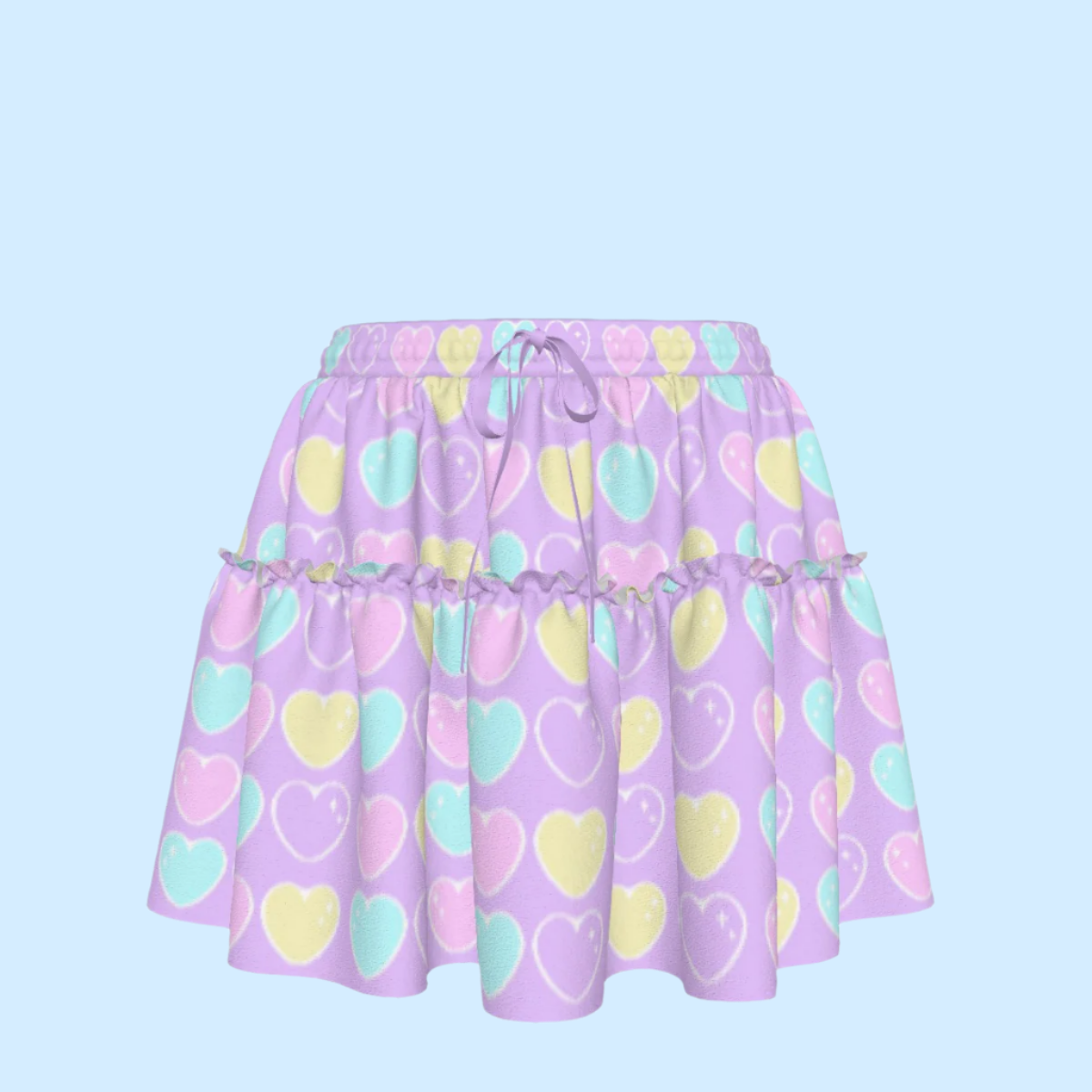 Sweet Love Hearts Purple Waist Tie Ruffle Mini Skirt