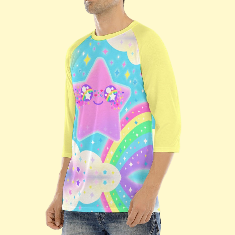 Rainbow Decora Star Unisex Raglan 3/4 Sleeve T-shirt (Yellow)