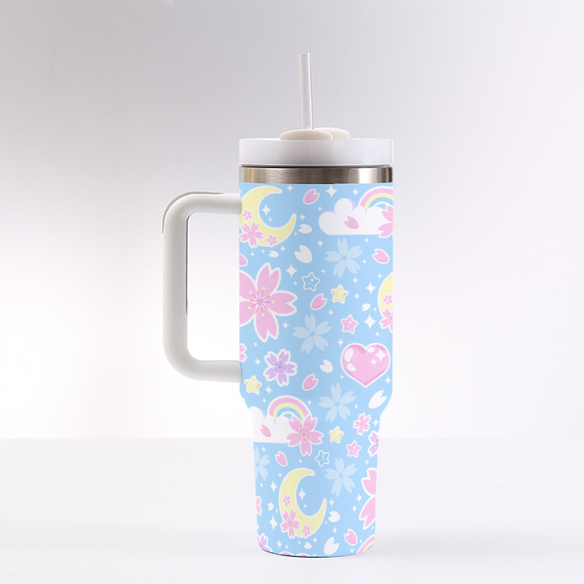 Cherry Blossom Dreams Blue 40 oz Tumbler With Handle