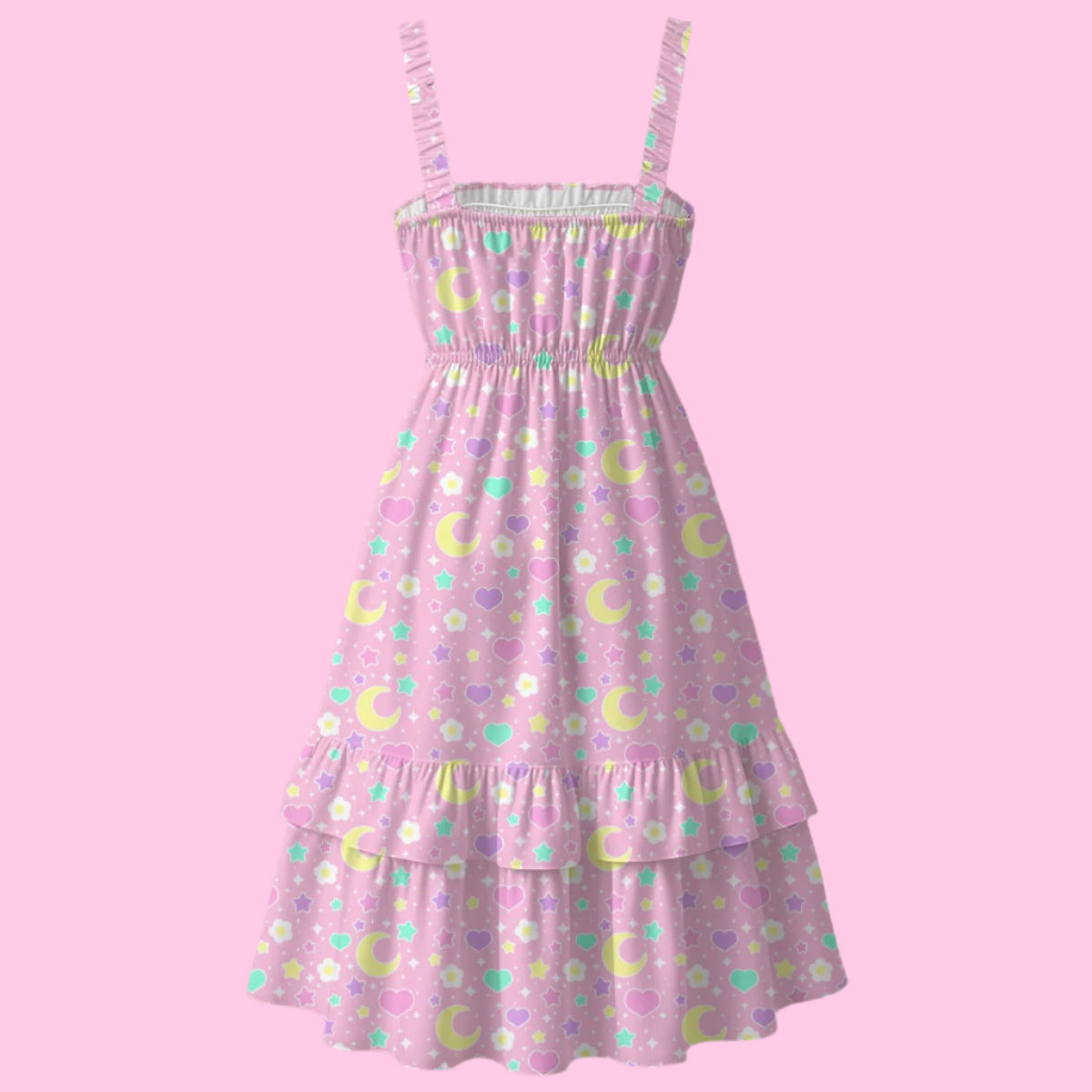 Magical Spring Pink Sleeveless Square Neck Ruffle Hem Midi Dress