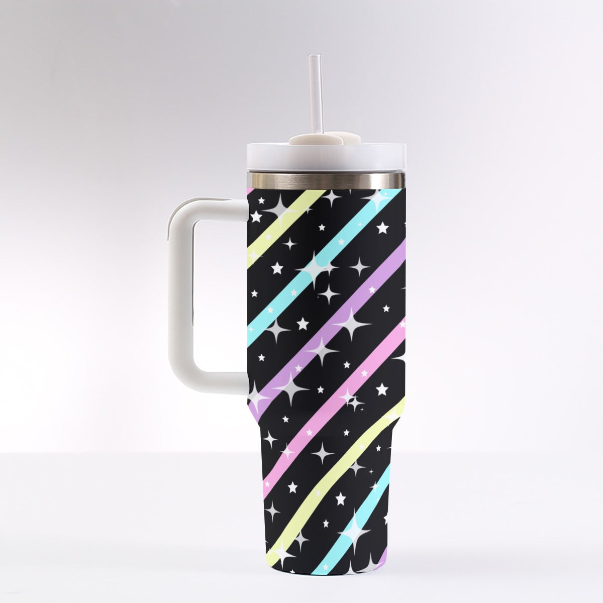 Sparkle Stars Black 40 oz Tumbler With Handle