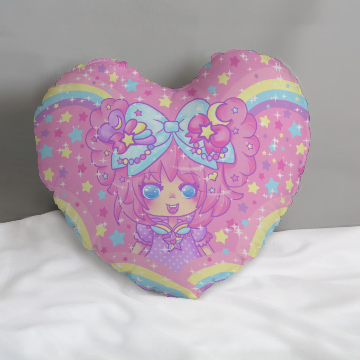 Bubbles Rainbow Land Heart Shaped Throw Pillow (Double Sided)