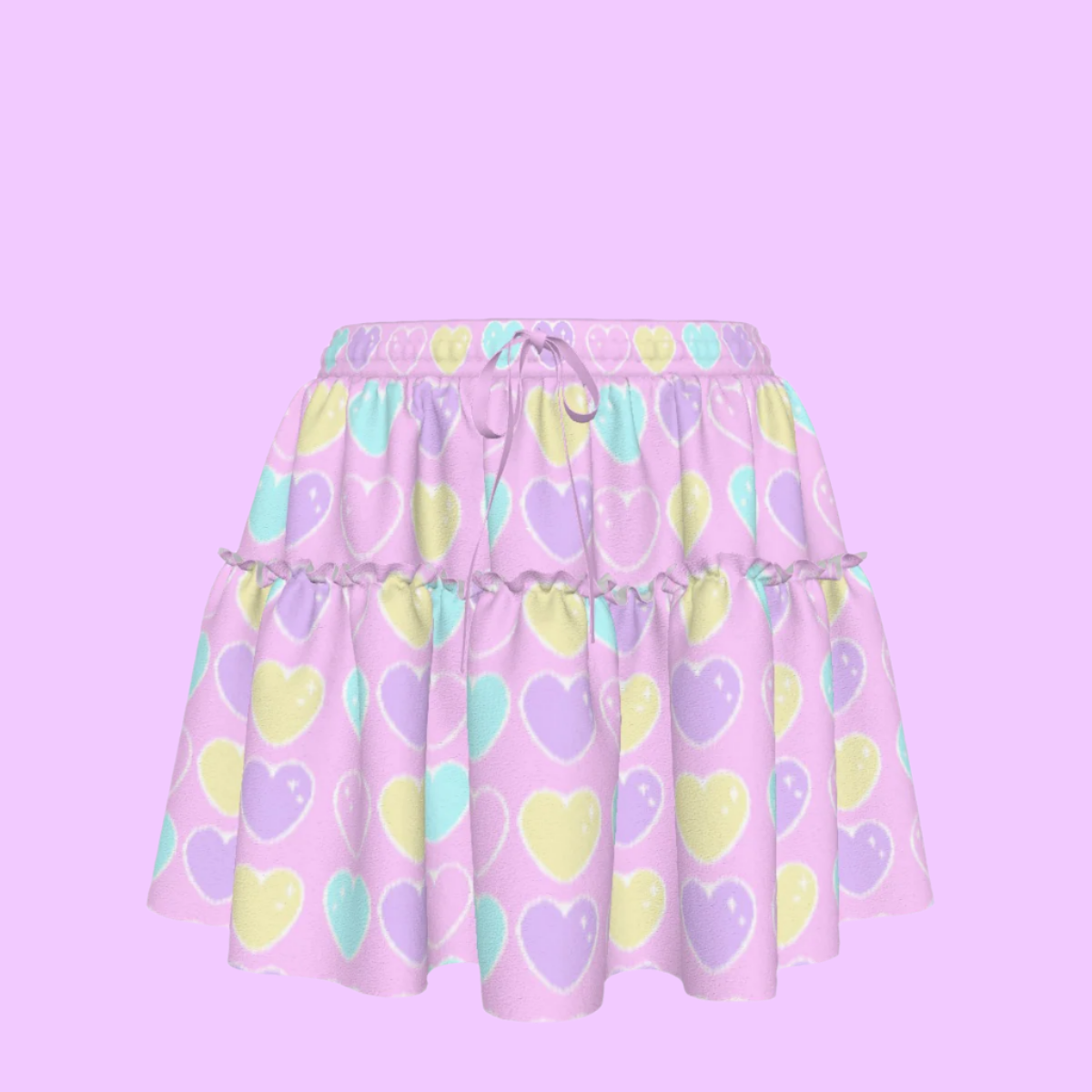 Sweet Love Hearts Pink Waist Tie Ruffle Mini Skirt