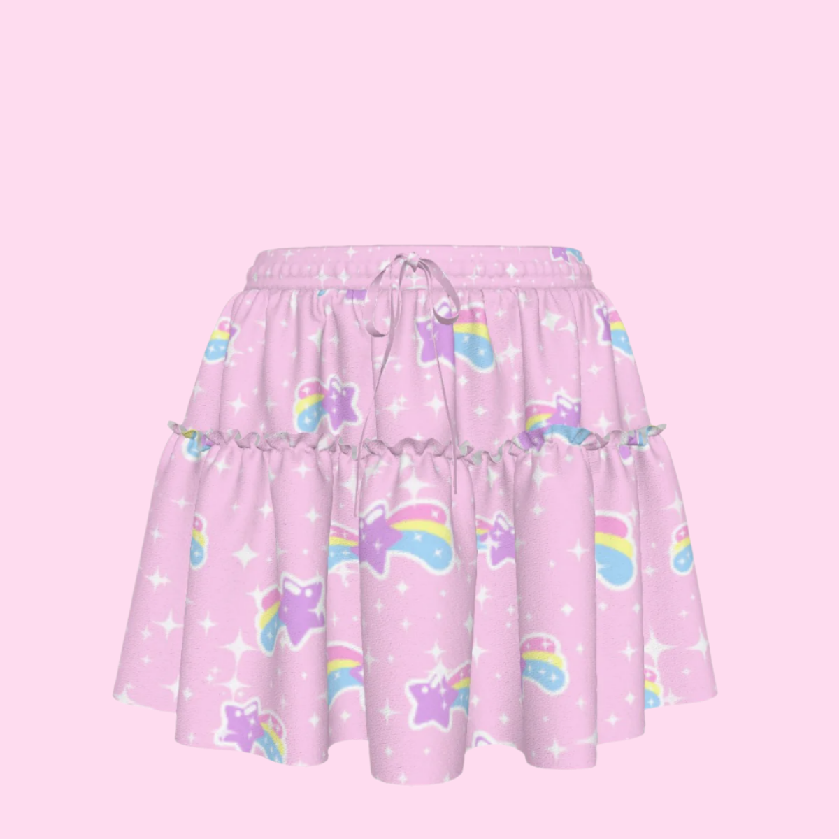 Bubblegum Bunny Shooting Stars Waist Tie Ruffle Mini Skirt