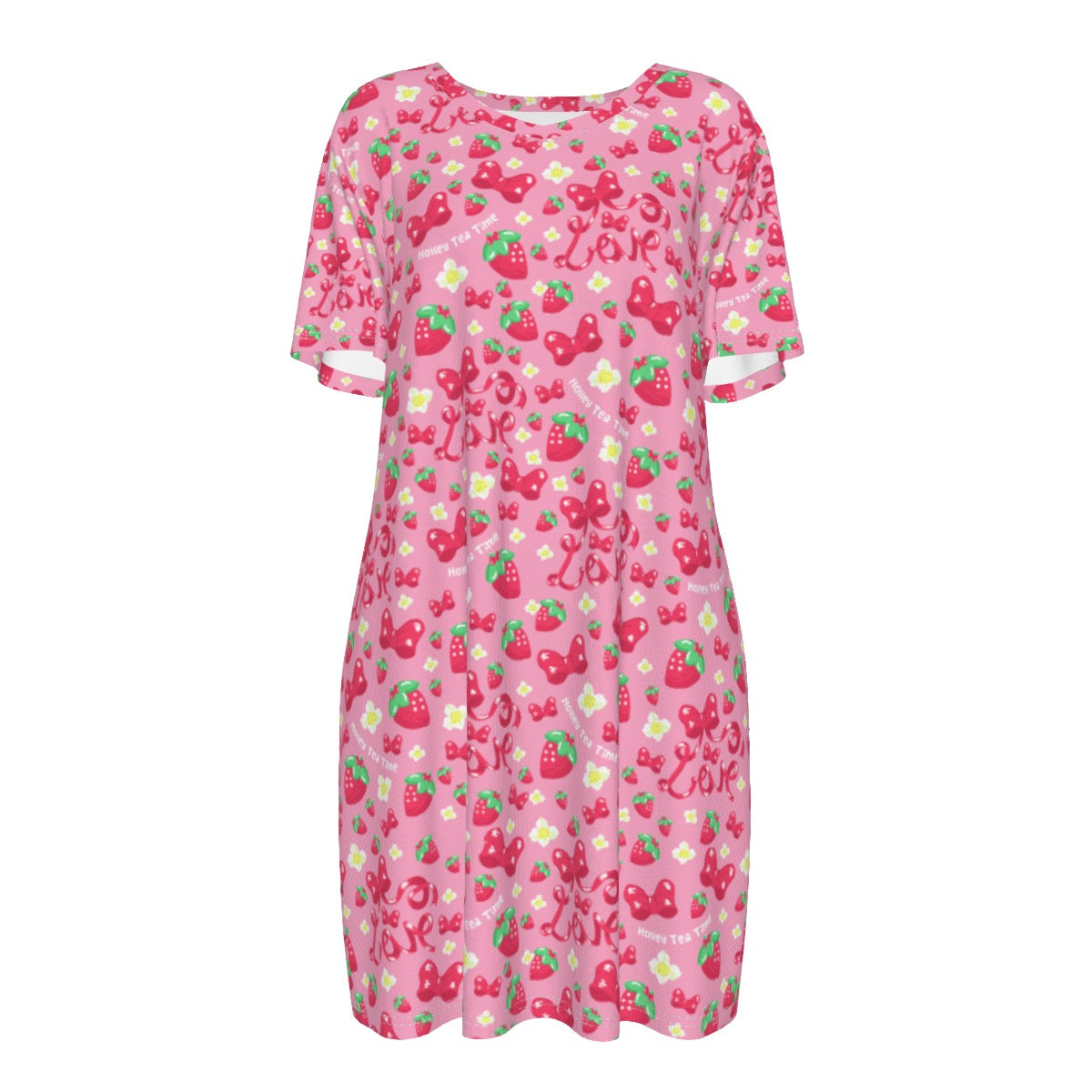 Strawberry Ribbon Women's Cotton T-shirt Dress – Holley Tea Time