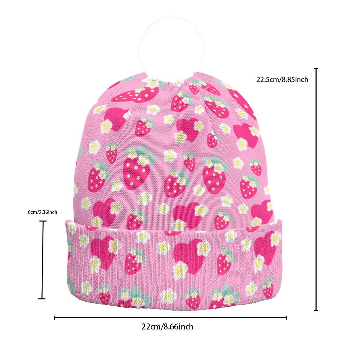 Strawberry Cutie Knitted Beanie Hat With Pom-Pom (Soda Pop Fruity Berry Pink)