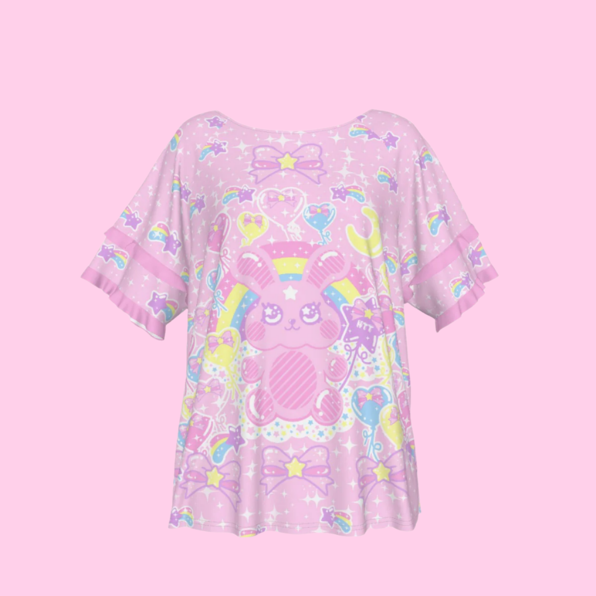 Bubblegum Bunny Round Neck Raglan Sleeve Ruffle Frill T-Shirt