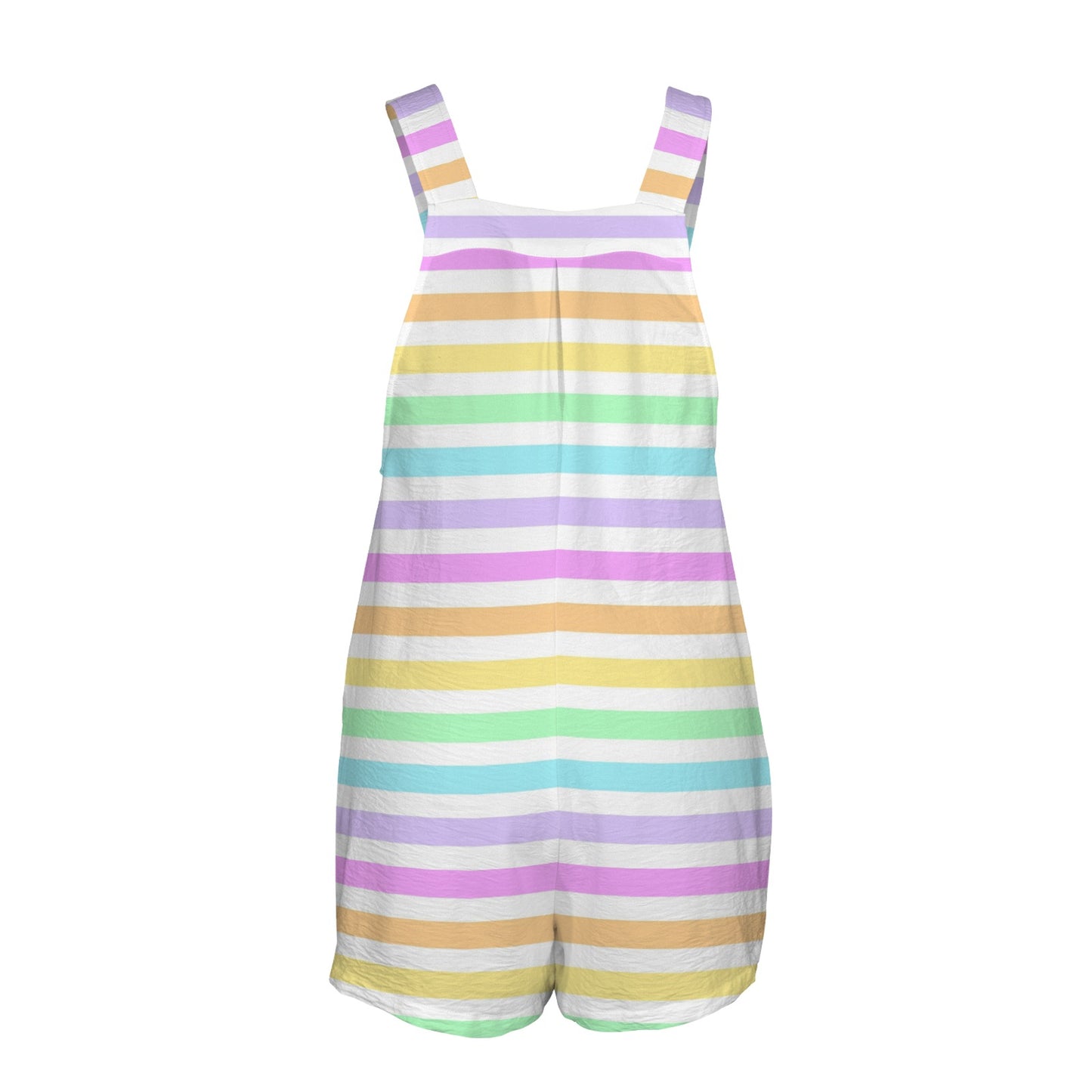 Fruity Rainbow Adjustable Strap Romper Overall Shorts With Pockets (Stripes)