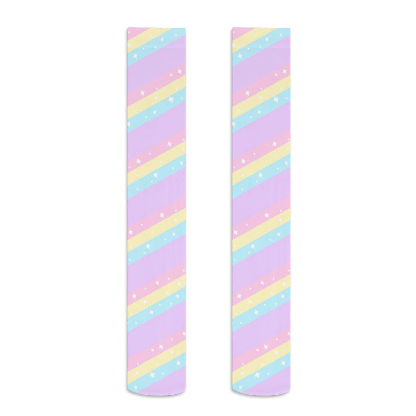 Fairy kei Yumekawaii Kawaii fashion pastel rainbow stripes harajuku fashion jfashion pop kei magical girl mahou shoujo over the knee stocking socks purple lilac lavender
