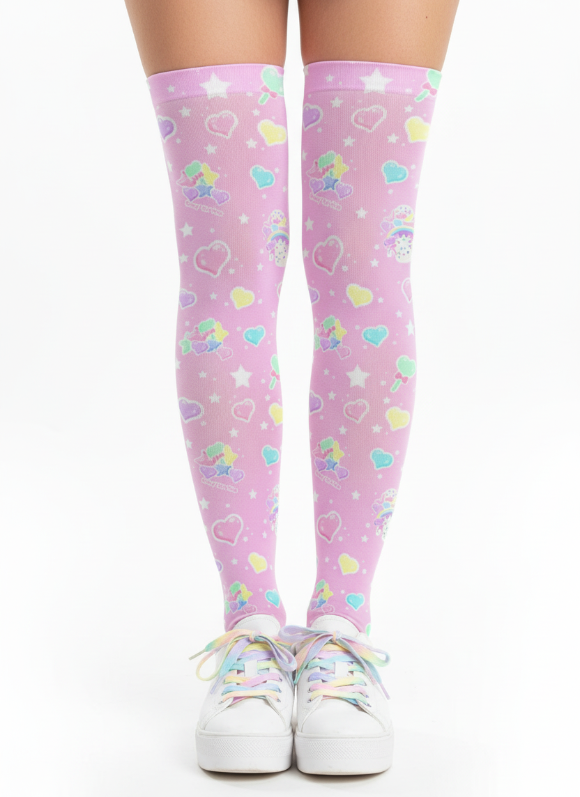 Rainbow Sweets Over Knee Stocking Socks (Pink)