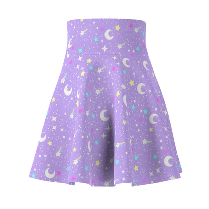 Starry Glitter Purple High Waist Skater Skirt