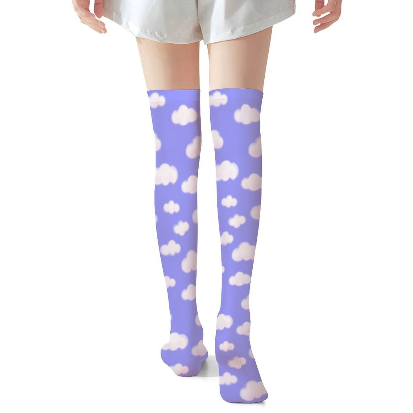 Dreamy Clouds Over Knee Stocking Socks (Periwinkle)