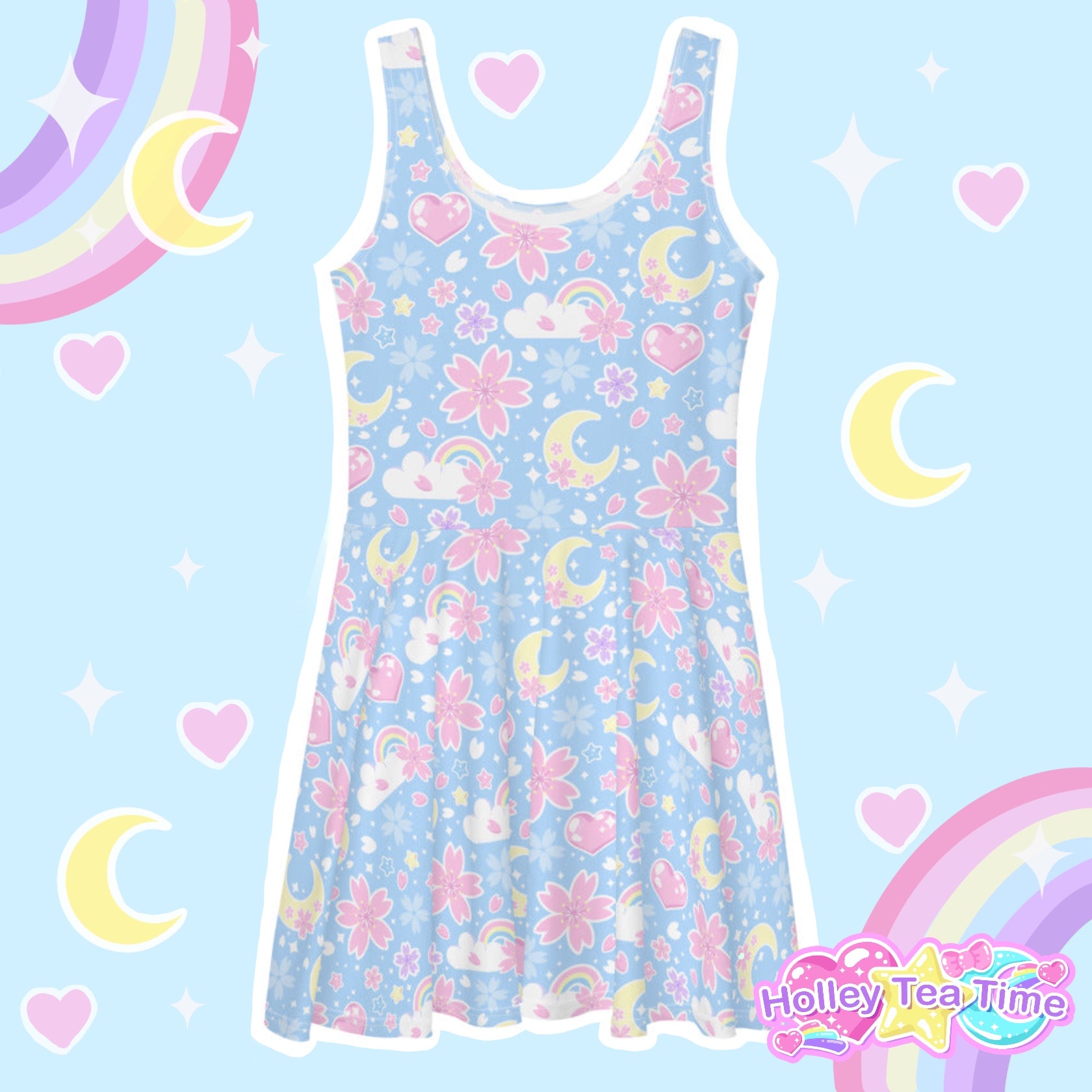 Cherry Blossom Dreams Blue Skater Dress Holley Tea Time Cherry Blossom Dreams Blue Skater Dress Holley Tea Time