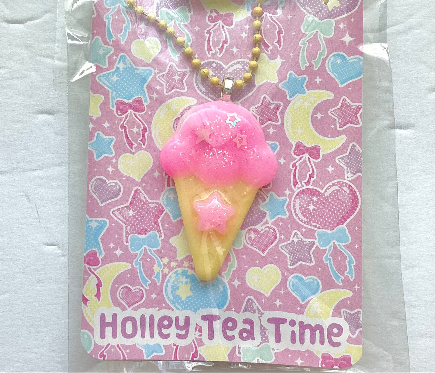Pink Strawberry Magic Scoop Ice Cream Necklace Mahou Kei Fairy Kei Yume Kawaii