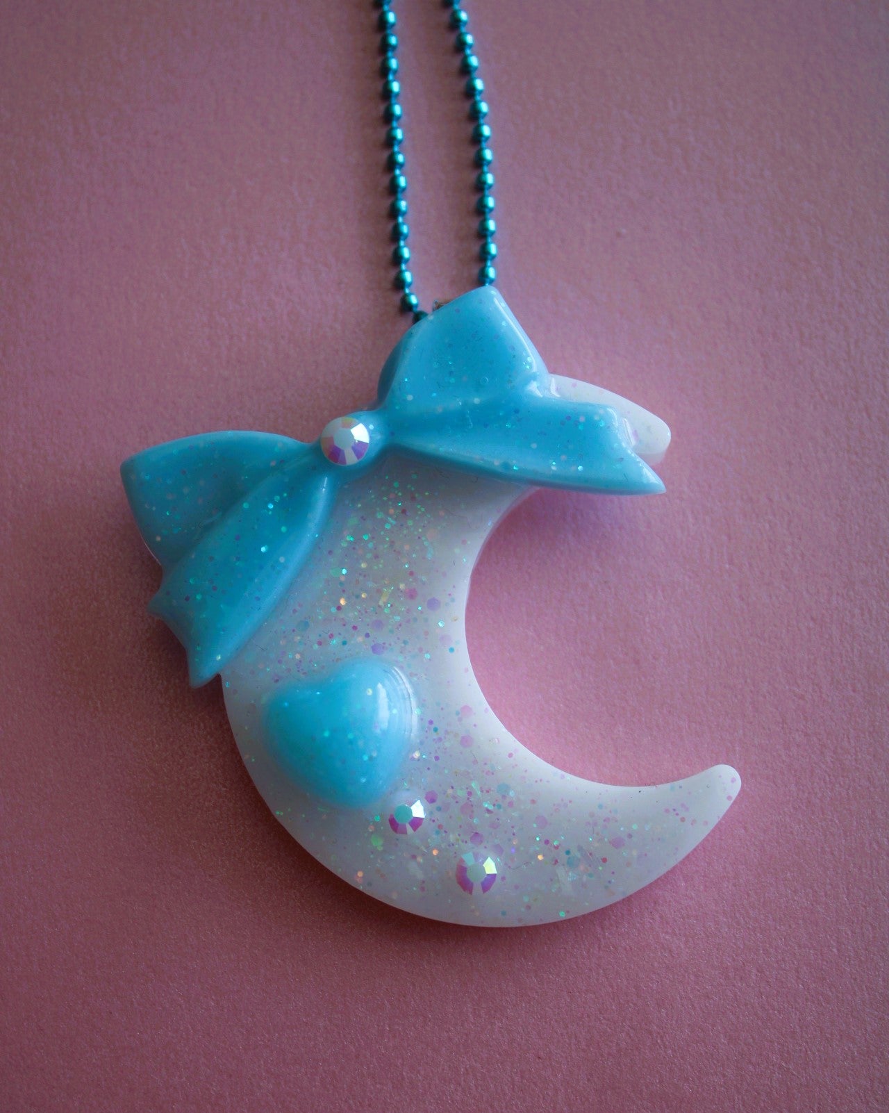 Magical White Moon Necklace (Blue Ribbon)