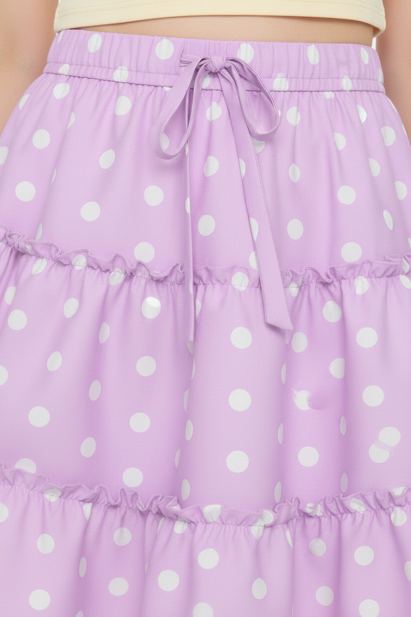 Cutie Polka Dots Pink Waist Tie Tiered Ruffle Mini Skirt