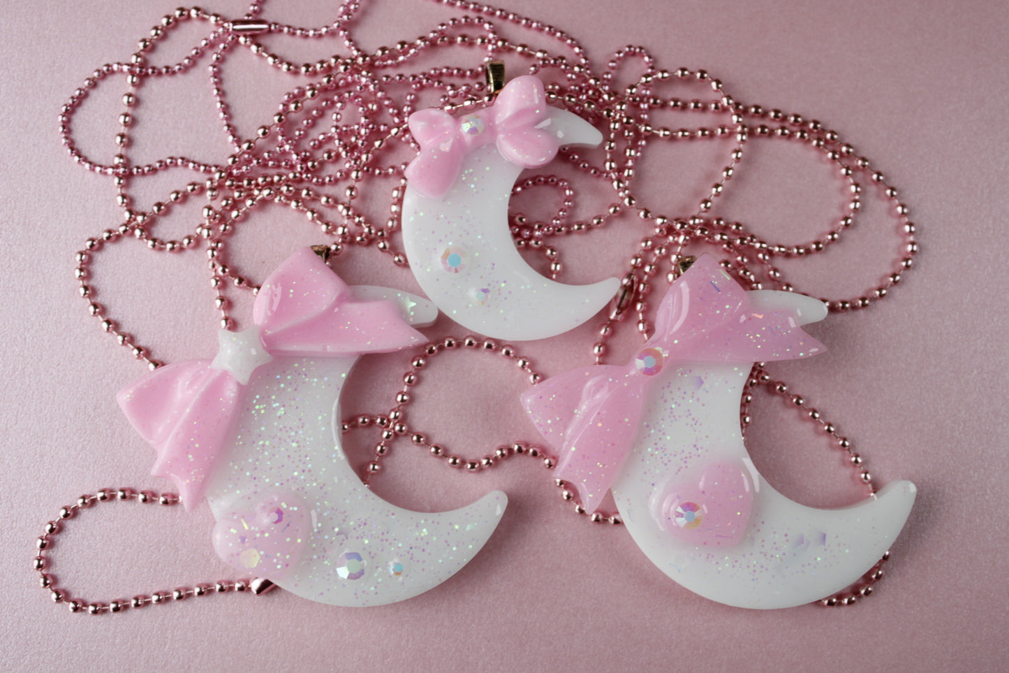 Fairy Magical Moon Necklace (White & Pink Star Ribbon Cutie)