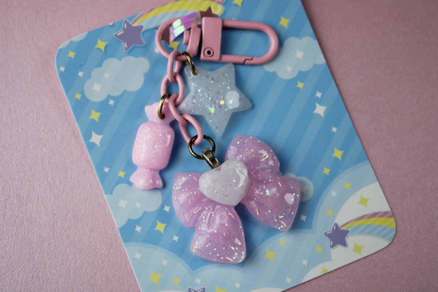 Sweet Heart Ribbon Keychain (Pink x White)