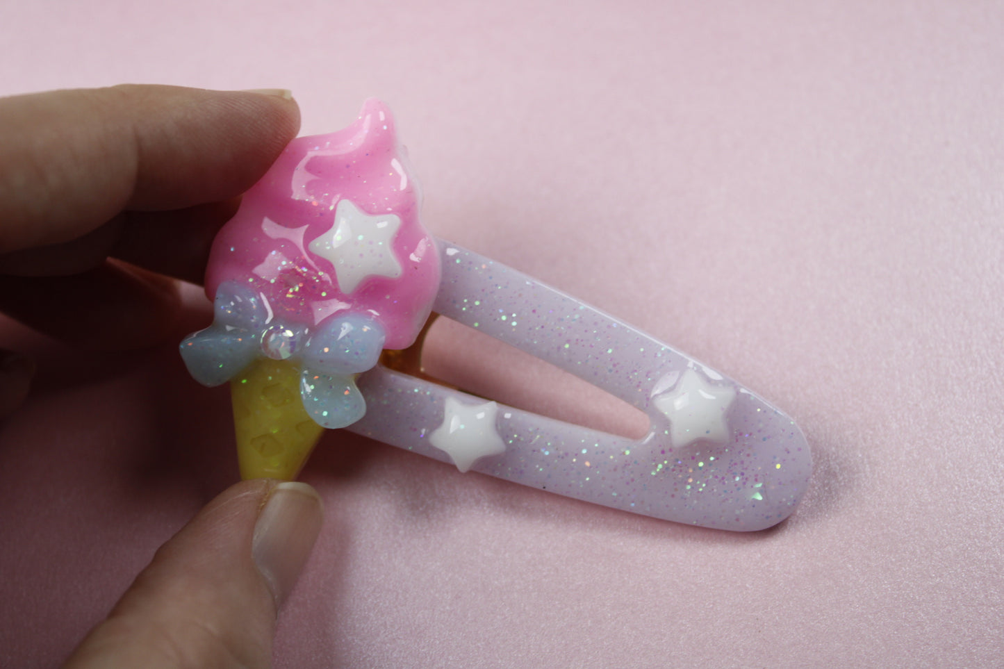 Fancy Ice Cream Hair Clip (Pink Soft Serve Strawberry Ice Cream Cone)