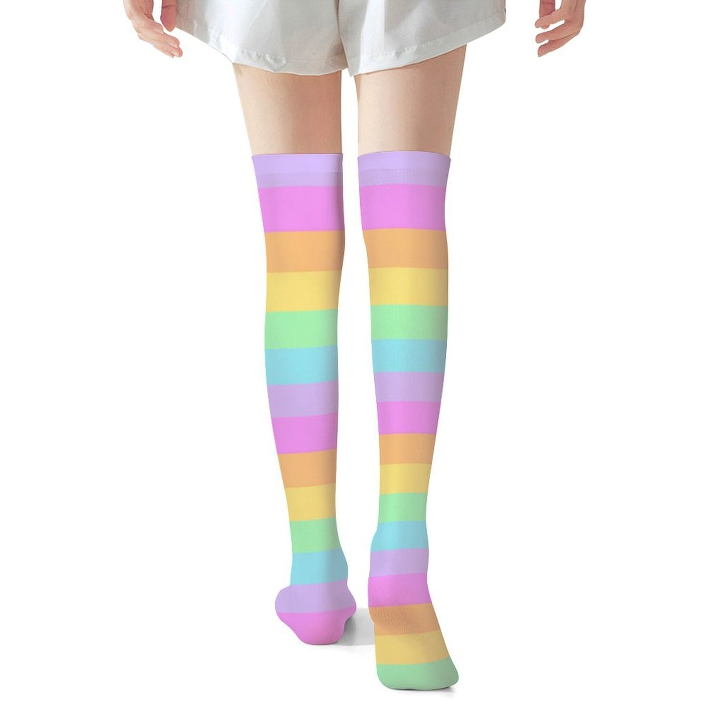 Fruity Rainbow Over Knee Stocking Socks (Color Block)