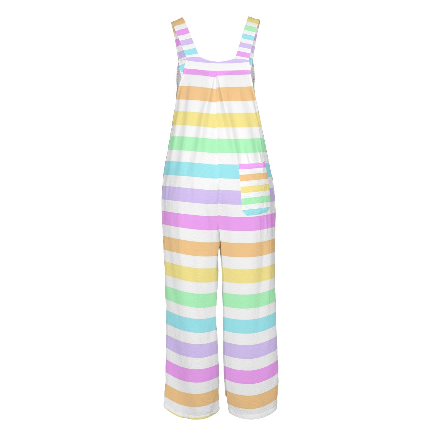 Fruity Rainbow Adjustable Strap Wide Leg Jumpsuit Overalls With Pockets (Stripes)