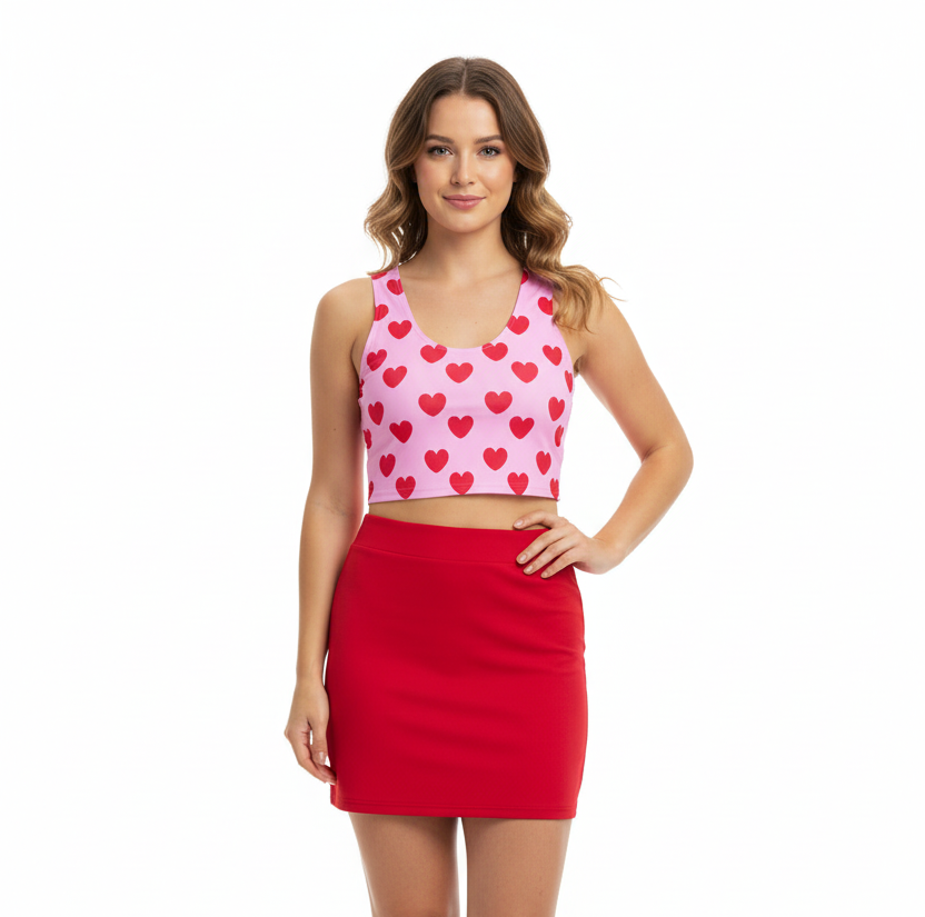 Sweet Love Hearts Crop Top (Red x Pink)