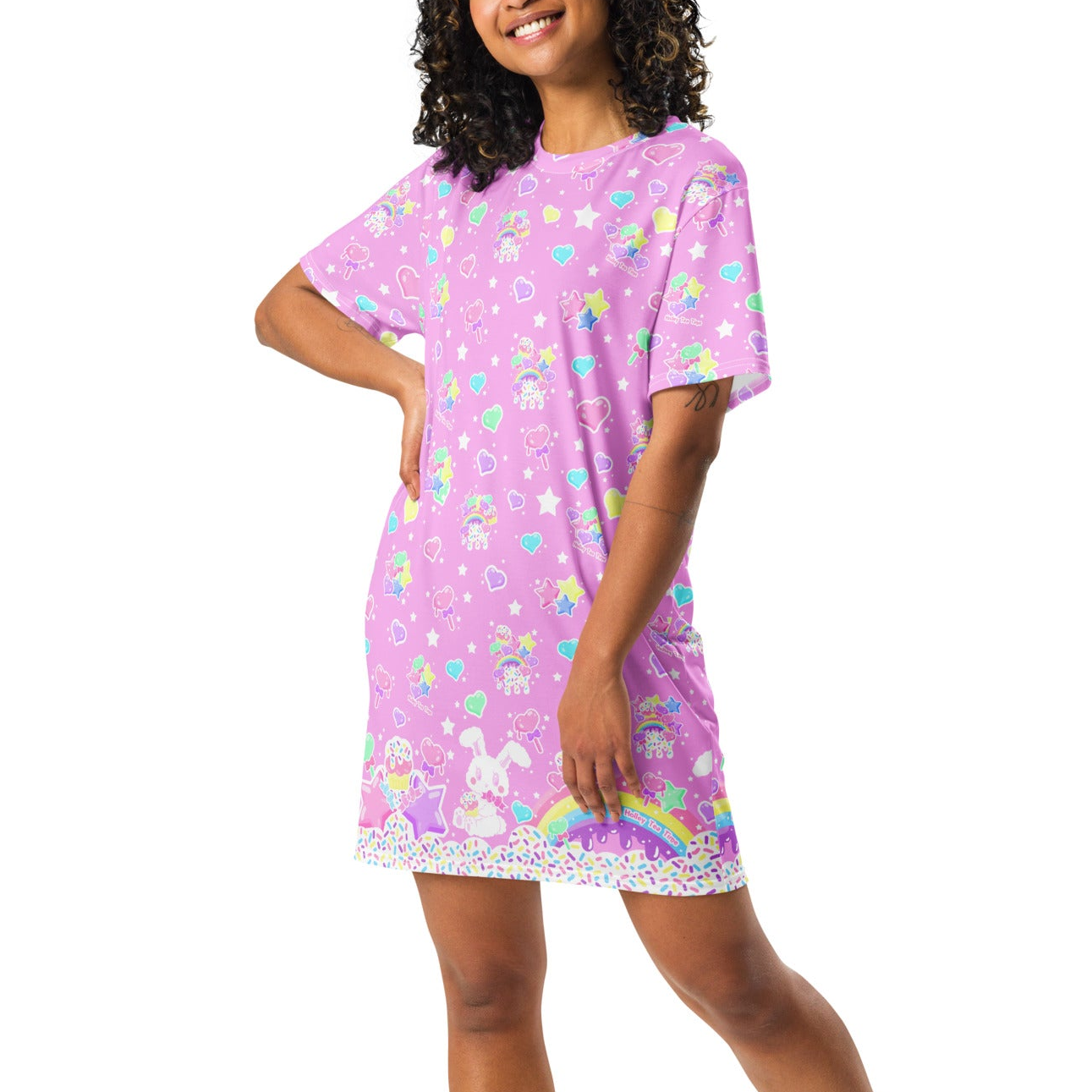 Rainbow Sweets T-shirt Dress (Pink)  Holley Tea Time