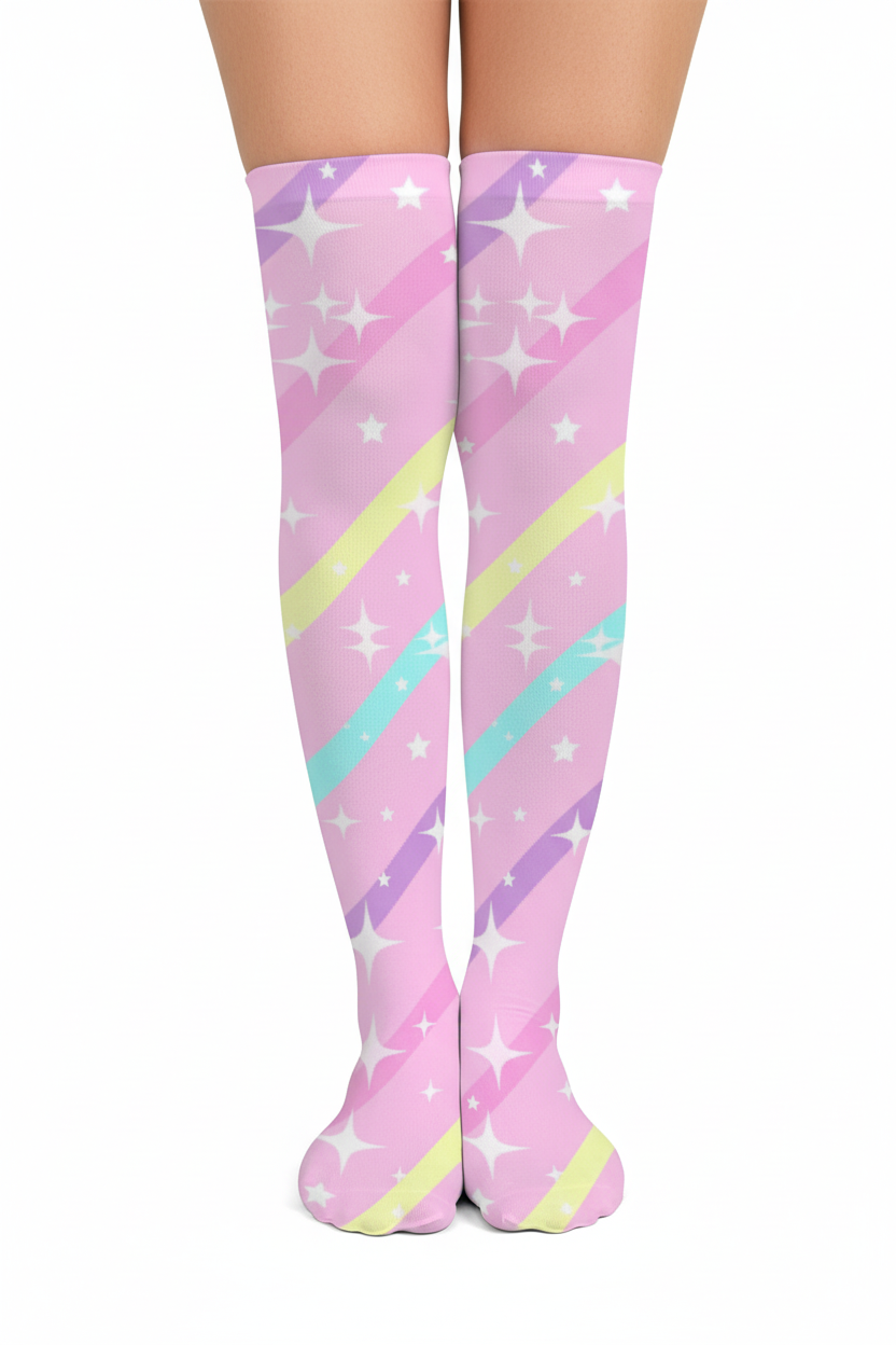 Sparkle Stars Over Knee Stocking Socks (Pink)