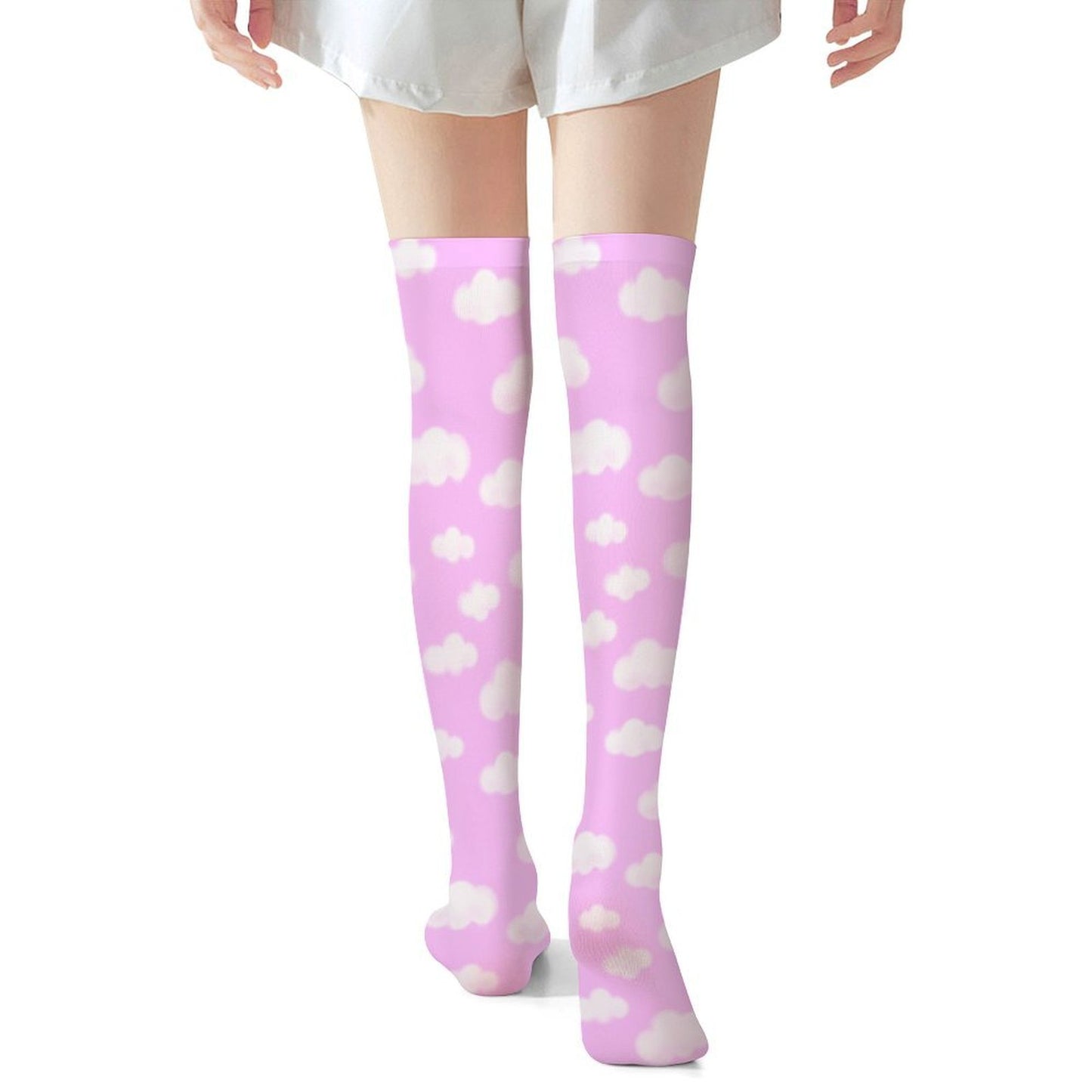 Dreamy Clouds Over Knee Stocking Socks (Taffy Pink)